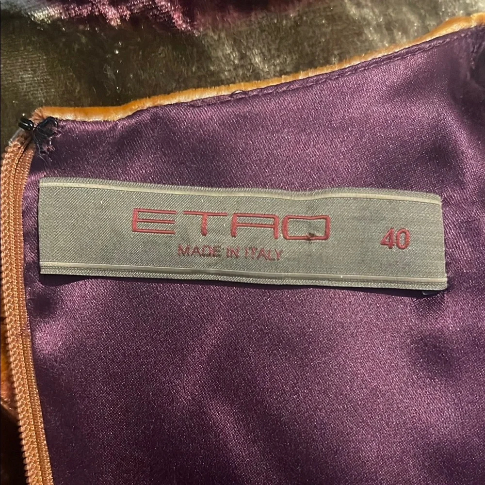 Etro Orange and Purple abstract Sleeveless velvet Mini Dress - Picture 11 of 12